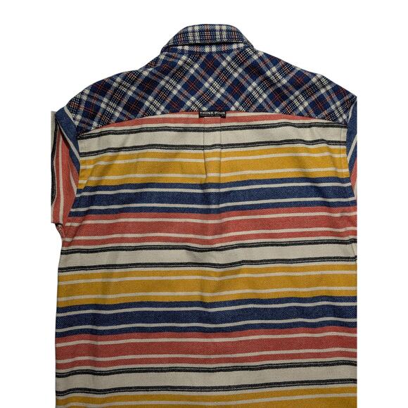 Think Pink Patchwork Flannel Shirt L Plaid Stripe Outdoor Vintage - Picture 8 of 14
